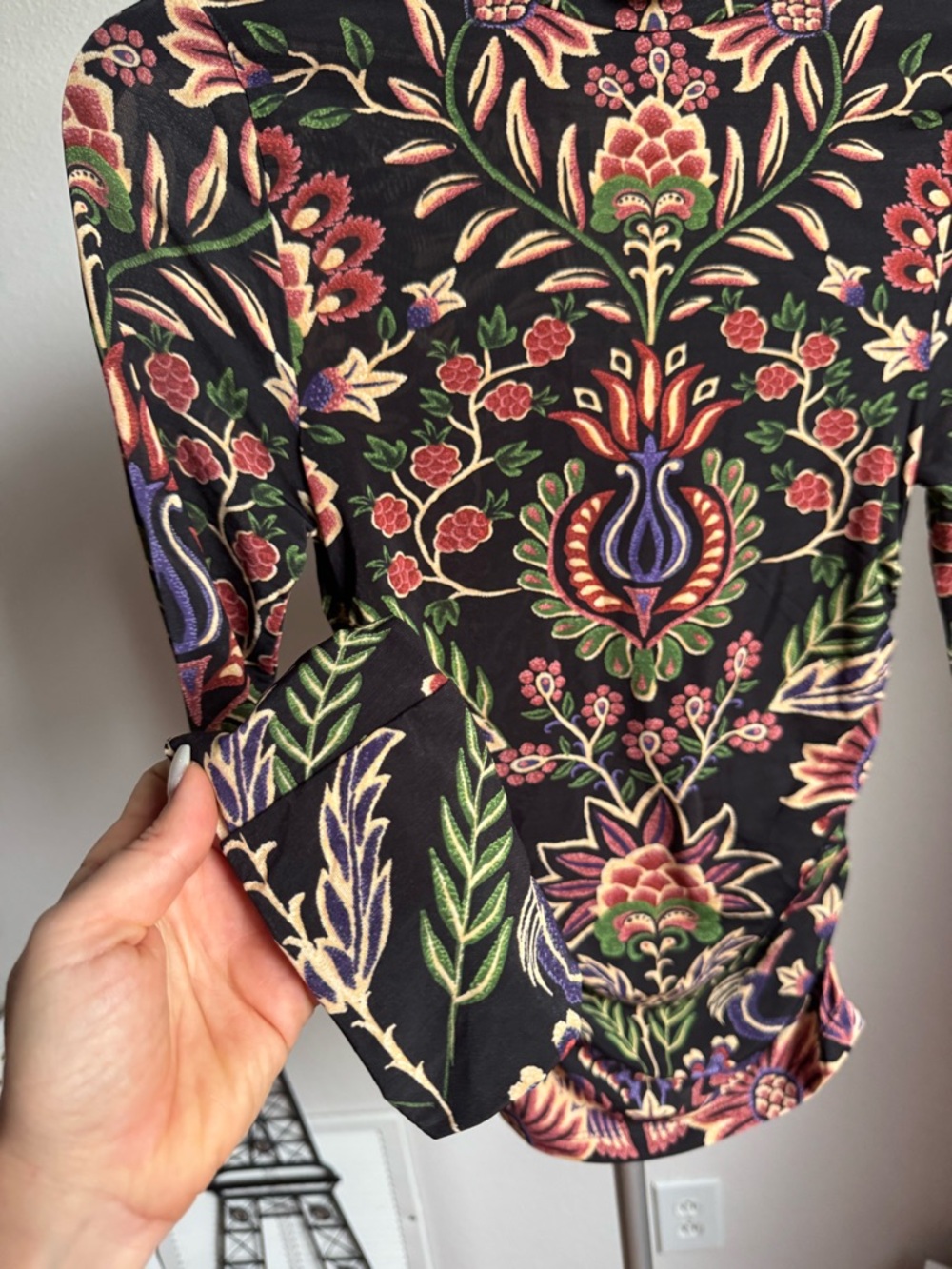 NWT Farm Rio Ikat Floral Shirt Long Sleeve Top Sz XS - Picture 6 of 11